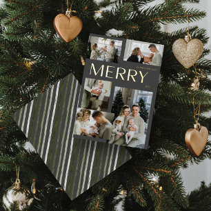 Modern Merry 5 Photo Collage Grey Christmas Gold