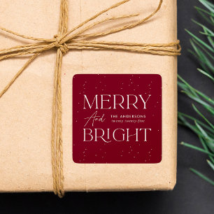 Modern Merry and Bright Burgundy Holiday Square Sticker