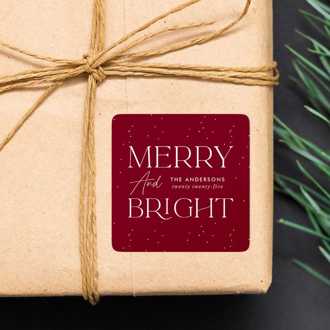 Modern Merry and Bright Burgundy Holiday Square Sticker (Creator Uploaded)