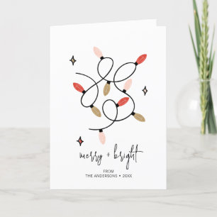 Modern Merry and Bright Christmas Lights Holiday C Card