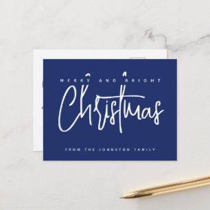 Modern Merry and Bright Christmas simple script Postcard