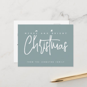Modern Merry and Bright Christmas simple script Postcard