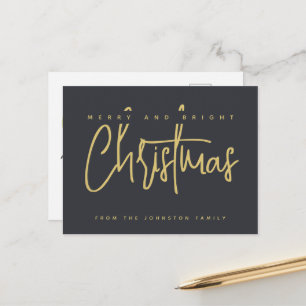 Modern Merry and Bright Christmas simple script Postcard