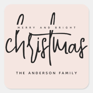 Modern Merry and Bright Christmas simple script Square Sticker