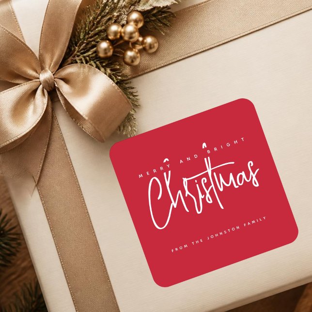 Modern Merry and Bright Christmas simple script Square Sticker (Creator Uploaded)