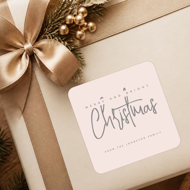 Modern Merry and Bright Christmas simple script Square Sticker (Creator Uploaded)