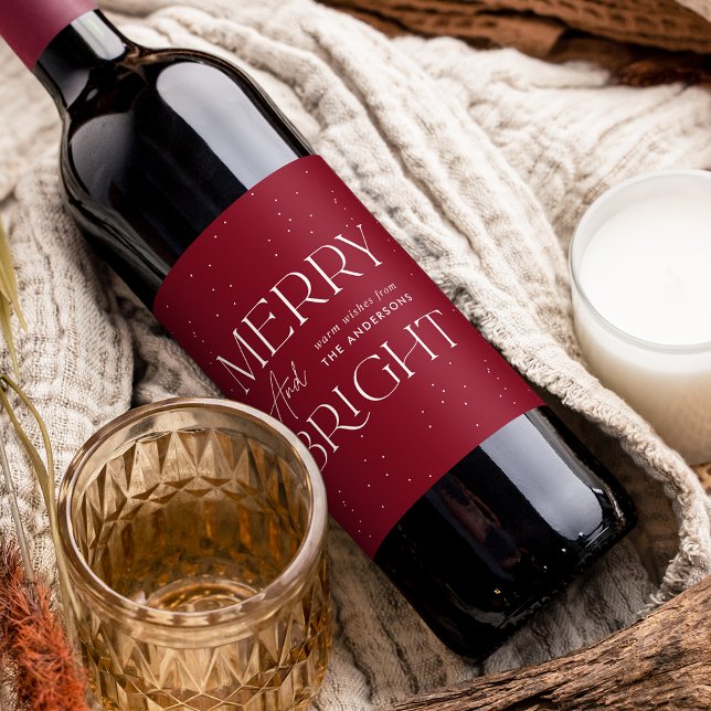 Modern Merry and Bright Cranberry Holiday Wine Label (Creator Uploaded)