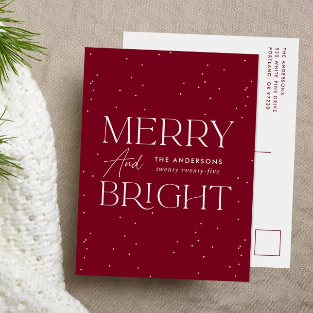 Modern Merry and Bright Cranberry Non-Photo Holiday Postcard (Creator Uploaded)