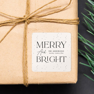 Modern Merry and Bright Cream Holiday Square Sticker