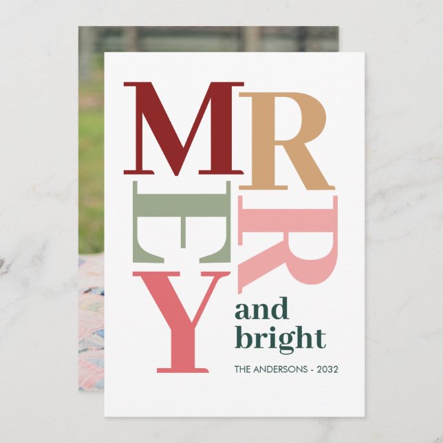 Modern Merry and Bright Custom Photo Christmas  Holiday Card (Front/Back)