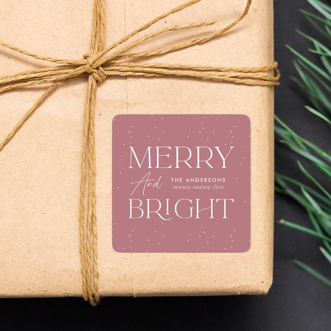 Modern Merry and Bright Dusty Rose Holiday Square Sticker (Creator Uploaded)
