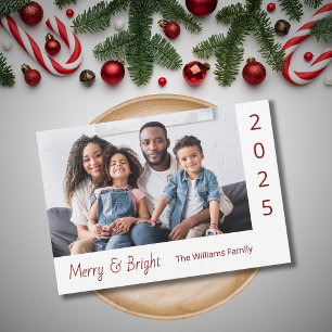 Modern Merry and Bright Family Photo Christmas  Holiday Card