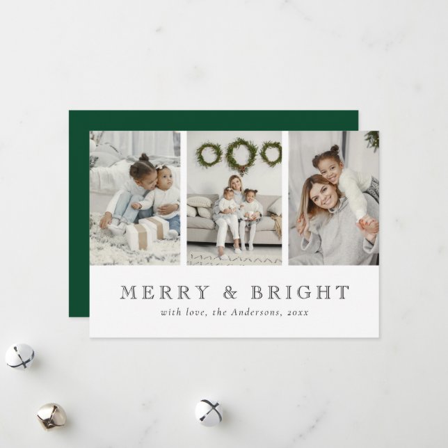 Modern Merry and Bright Green Christmas Holiday Card (Front/Back In Situ)