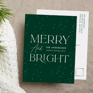 Modern Merry and Bright Green Non-Photo Holiday Postcard