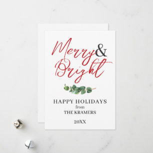 Modern Merry and Bright Greenery Holiday Card