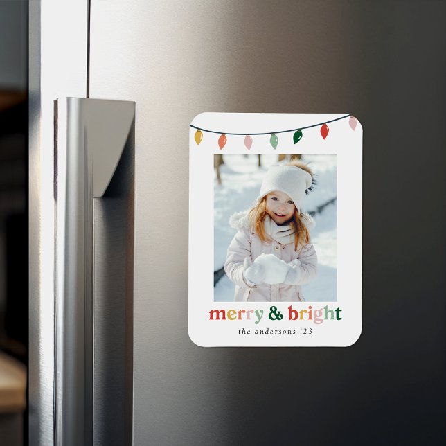 Modern Merry and Bright Holiday Photo Magnet (Creator Uploaded)