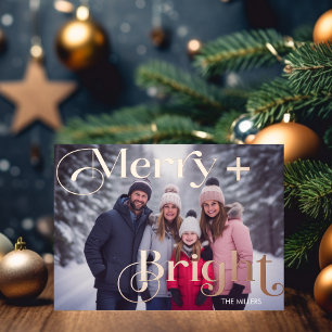 Modern Merry And Bright Minimal 1 Photo Colourful Foil Holiday Postcard