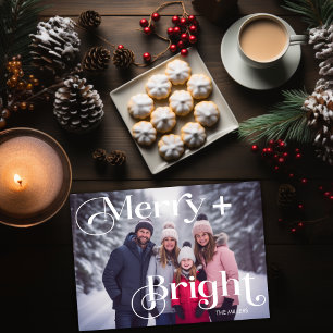 Modern Merry And Bright Minimal 1 Photo Colourful Holiday Card