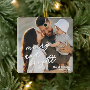 Modern Merry and Bright Minimalist Simple Ceramic Ornament