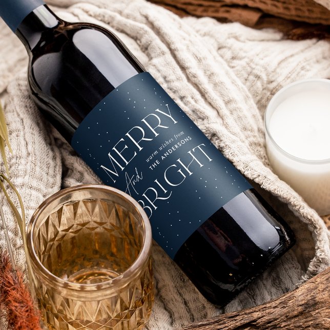 Modern Merry and Bright Navy Holiday Wine Label (Creator Uploaded)