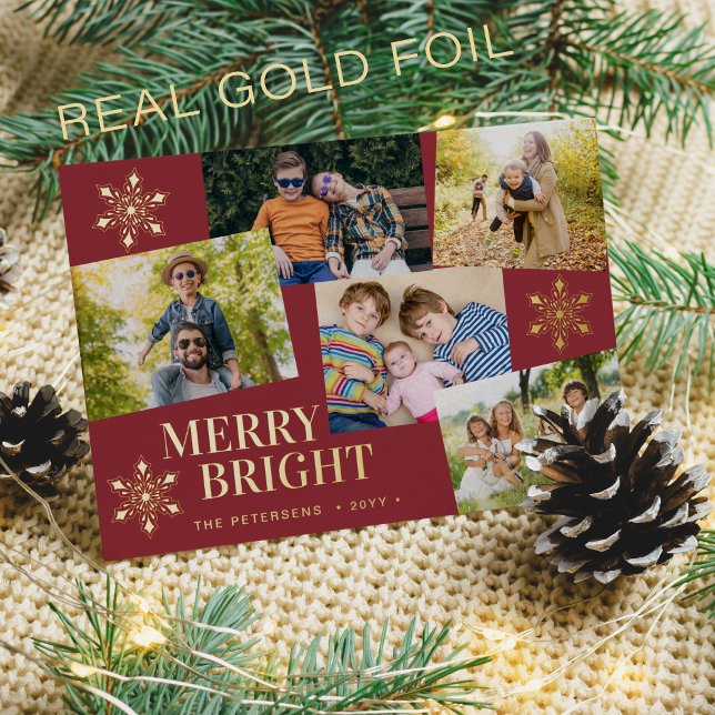 Modern Merry and Bright photo Christmas red gold  (Creator Uploaded)