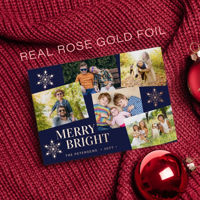 Modern Merry and Bright photo Christmas rose gold  (Creator Uploaded)
