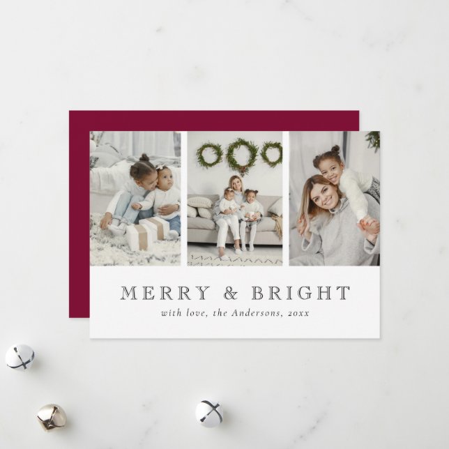 Modern Merry and Bright Red Christmas Holiday Card (Front/Back In Situ)