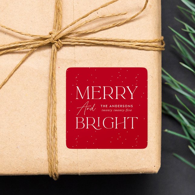 Modern Merry and Bright Red Holiday Square Sticker (Creator Uploaded)