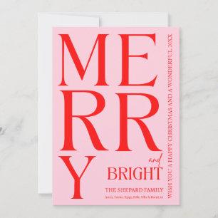 Modern Merry and Bright Red Pink 2026 Christmas Holiday Card