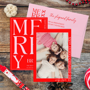 Modern Merry and Bright Red Pink Christmas  Envelope