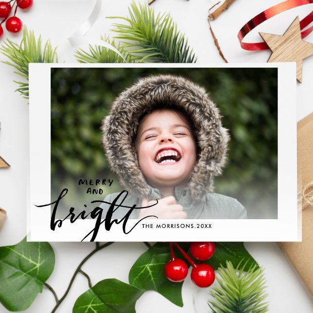 Modern Merry and Bright Typography Christmas Photo Holiday Card (Creator Uploaded)