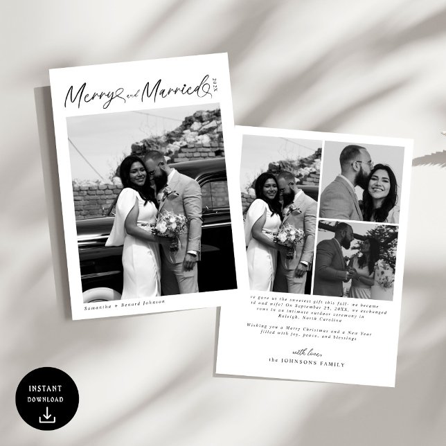 Modern Merry and Married Newlywed Script Christmas Holiday Card (Creator Uploaded)