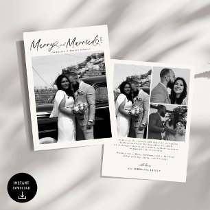Modern Merry and Married Newlywed Script Christmas Holiday Card