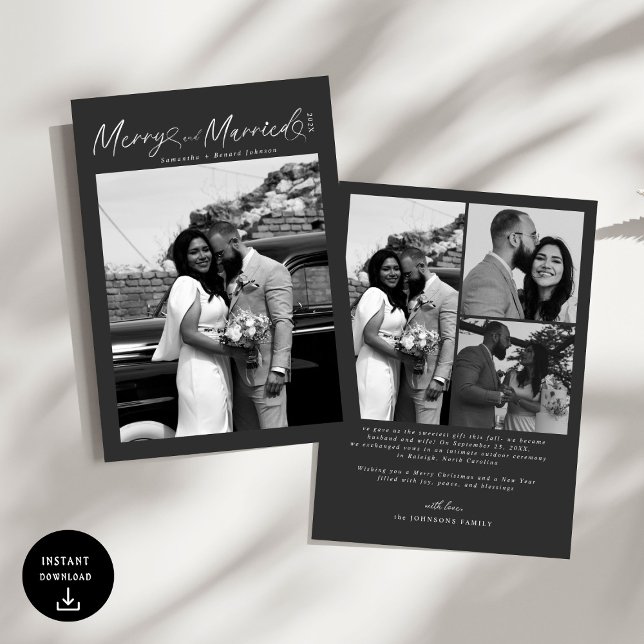 Modern Merry and Married Newlywed Script Christmas Holiday Card (Creator Uploaded)
