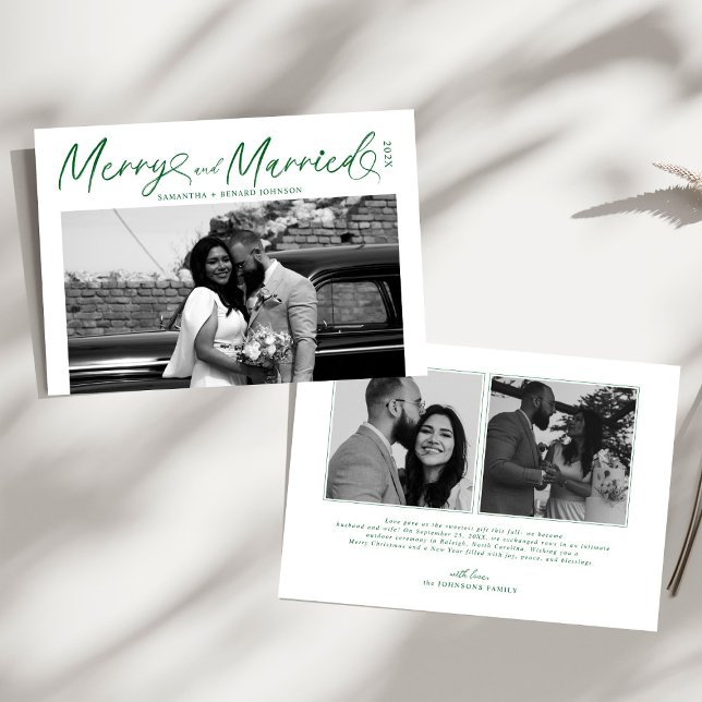 Modern Merry and Married Newlywed Script Christmas Holiday Card (Creator Uploaded)