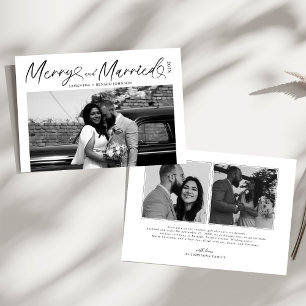 Modern Merry and Married Newlywed Script Christmas Holiday Card