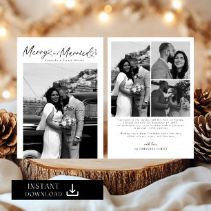 Modern Merry and Married Newlywed Script Christmas Holiday Card