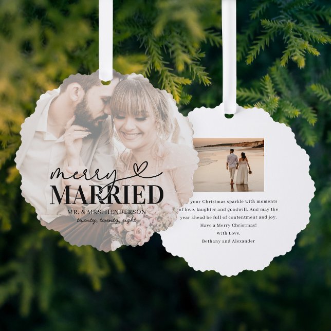 Modern Merry and Married Photo Christmas Tree Decoration Card (Creator Uploaded)