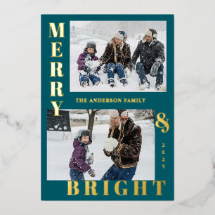 Modern Merry & Bright 2 Photo Teal Elegant