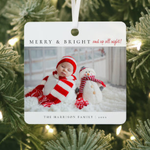 Modern Merry & Bright Birth Stats Photos Metal Tree Decoration