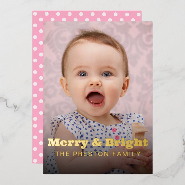 Modern Merry & Bright Bold Typography 2 Photo Pink (Front/Back)