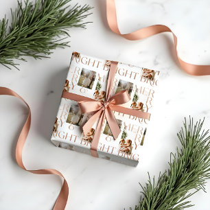 Modern Merry Bright Bold Typography 2 Photo White  Wrapping Paper