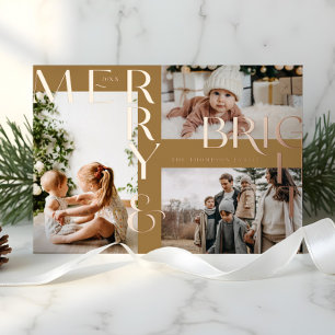 Modern Merry Bright Bold Typography 3 Photo Golden