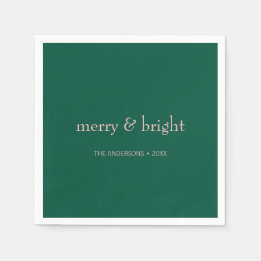 Modern Merry & Bright Christmas Holiday Green Pink Napkin