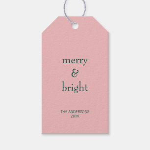 Modern Merry & Bright Christmas Holiday Pink Green Gift Tags