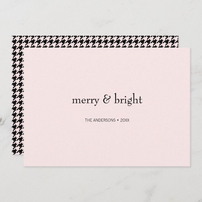 Modern Merry & Bright Christmas Pink and Black Holiday Card (Front/Back)