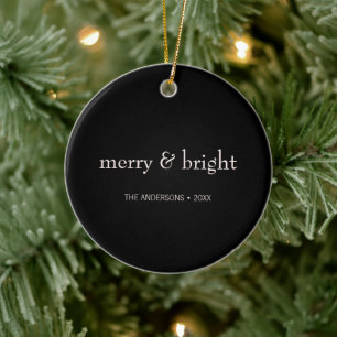 Modern Merry & Bright Christmas Pink Black Holiday Ceramic Tree Decoration