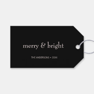 Modern Merry & Bright Christmas Pink Black Holiday Gift Tags