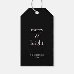 Modern Merry & Bright Christmas Pink Black Holiday Gift Tags