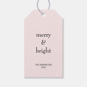 Modern Merry & Bright Christmas Pink Black Holiday Gift Tags